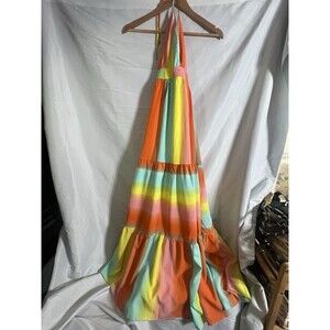 Miss Ord Women Dress Small Rainbow Color Halter Open Back Maxi NWT